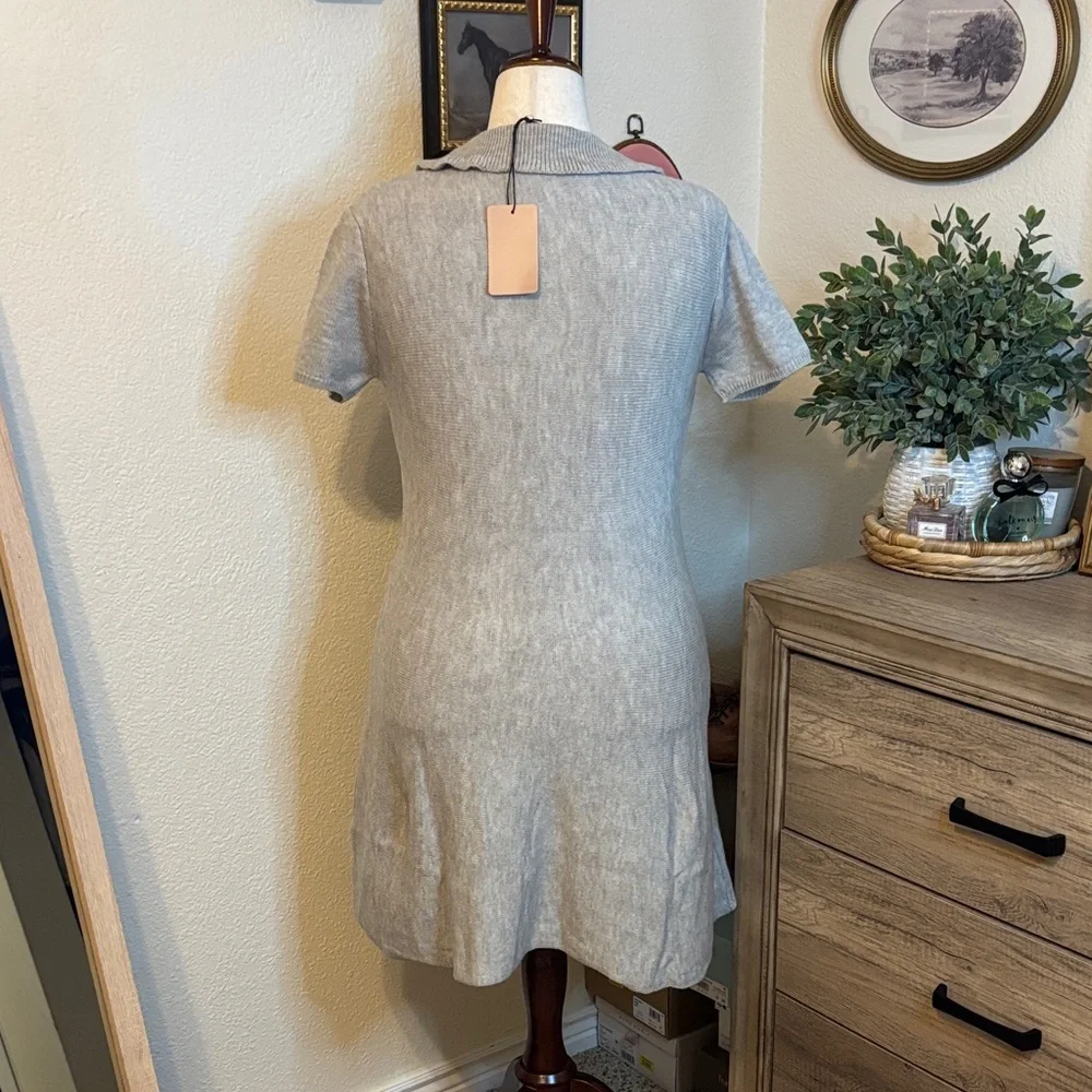 Sunday Edition- Short Sleeve Sweater Dress-Gray-Size Large